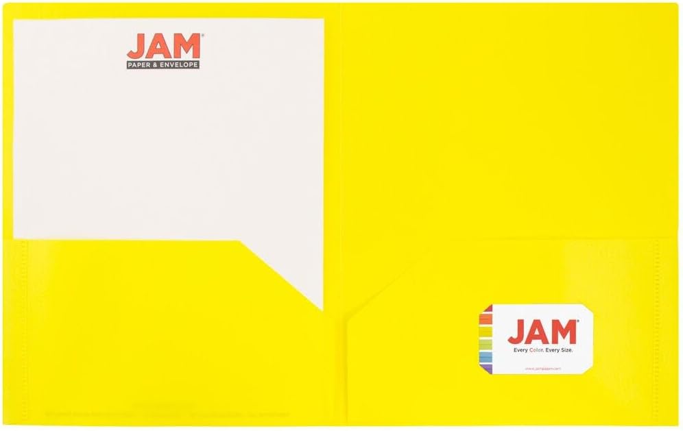 JAM PAPER Plastic 2 Pocket POP Folders - Durable School Folders - Yellow - Bulk 48/Pack
