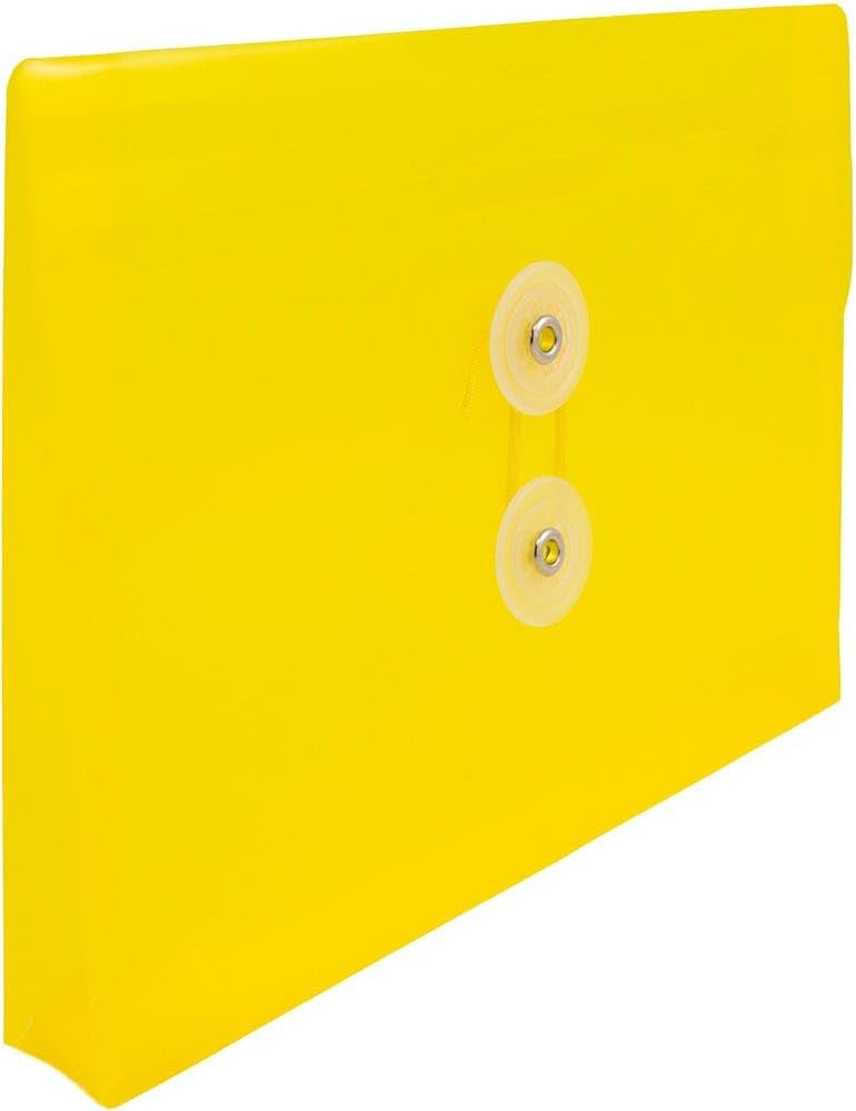 JAM PAPER Plastic Envelopes with Button & String Tie Closure - Index Size - 5 1/2 x 7 1/2 - Yellow - 3/Pack
