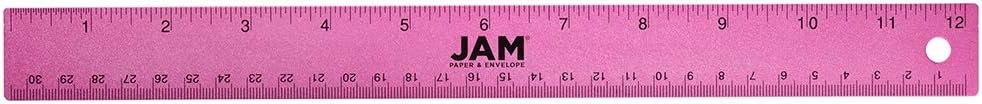 JAM PAPER Strong Aluminum Ruler - 12 Inch - Metal Ruler with Non-Skid Cork Backing - Fuchsia Metallic - Sold Individually