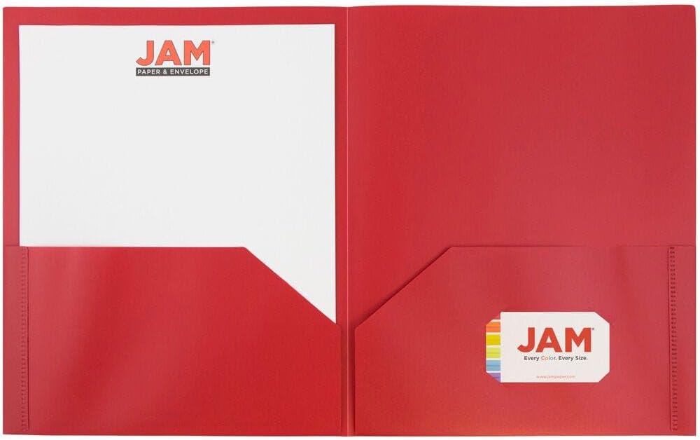 JAM PAPER Plastic 2 Pocket POP Folders - Durable School Folders - Red - Bulk 48/Pack
