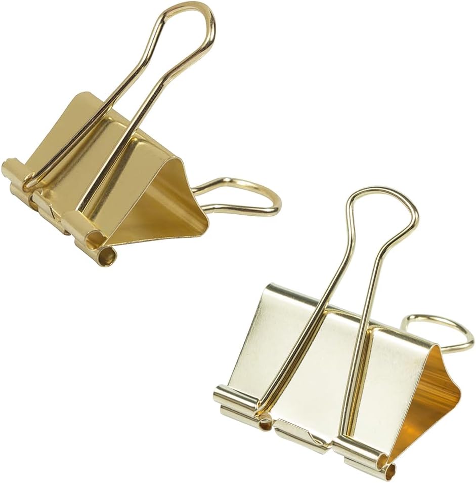 JAM PAPER Colorful Binder Clips Assortment - Medium & Large Size - Gold Binderclips - 27 Clips/Pack
