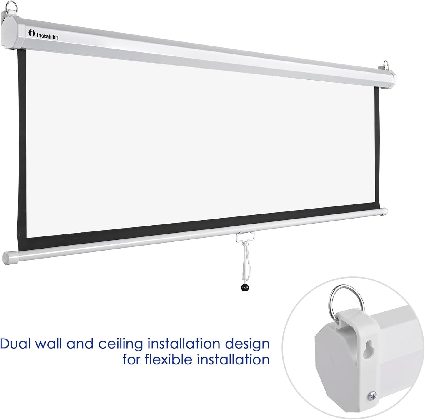 72" Projection Screen Pull Down 4:3 4K HD Manual Retractable Projector Screen with Auto-Locking Wall Mounted Home Theater Indoor Outdoor Movie Night 57" x 43" Matte White