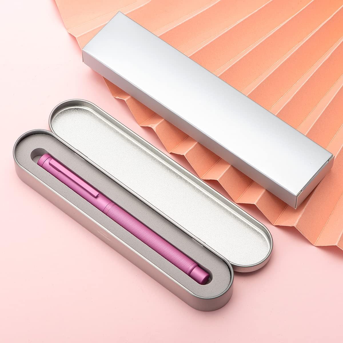 Hongdian 1851 Pink Forest Fountain Pen Blade Nib Classic Design Calligraphy Pen with Converter and Metal Pen Case Set