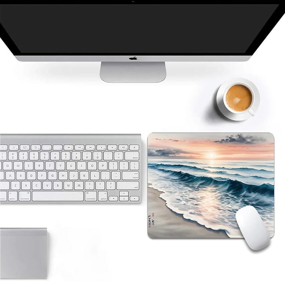 Beach Sunset Mouse Pad,Cute Mouse pad,Custom Small Mouse Pads with Designs,Portable Office Non-Slip Rubber Base Wireless Waves Mouse Pad for Laptop