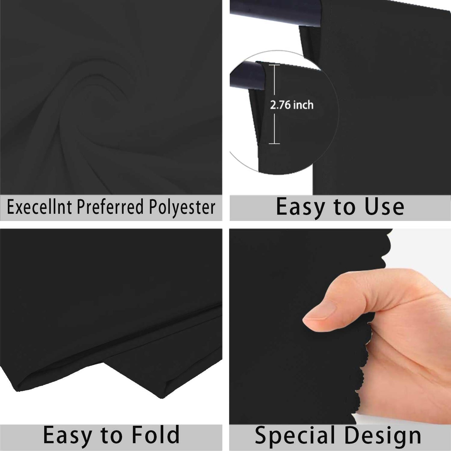 Black Photo Backdrop for Photoshoot Black Background for Photography Photo Backdrop Curtain for Party 10 x 10 FT