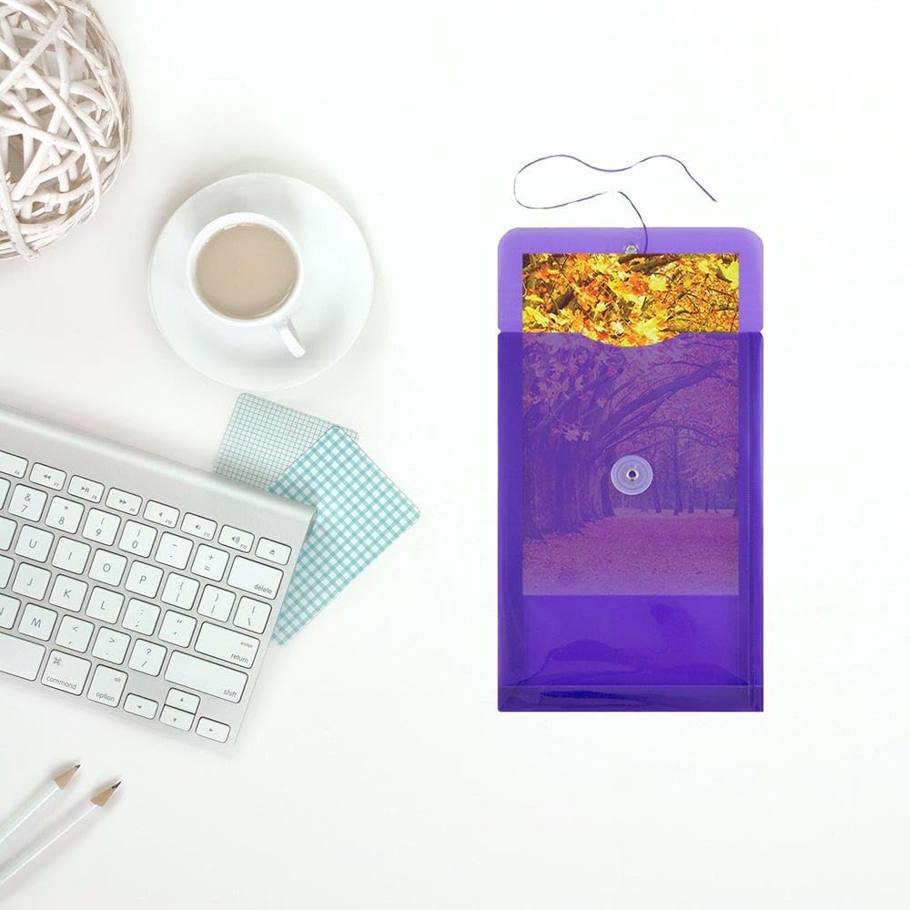 JAM PAPER Plastic Envelopes with Button & String Tie Closure - 6 1/4 x 9 1/4 - Purple - 3/Pack