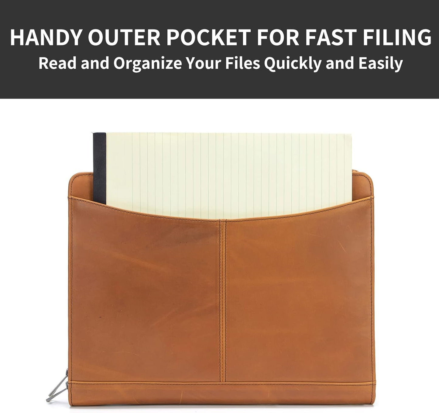 Personalized Genuine Leather Portfolio with Front Pocket for Men and Women, Custom Engraved Zippered Padfolio Binder for 8.5 x 11 Legal Pad Notebook, Professional Laptop Case, Brown