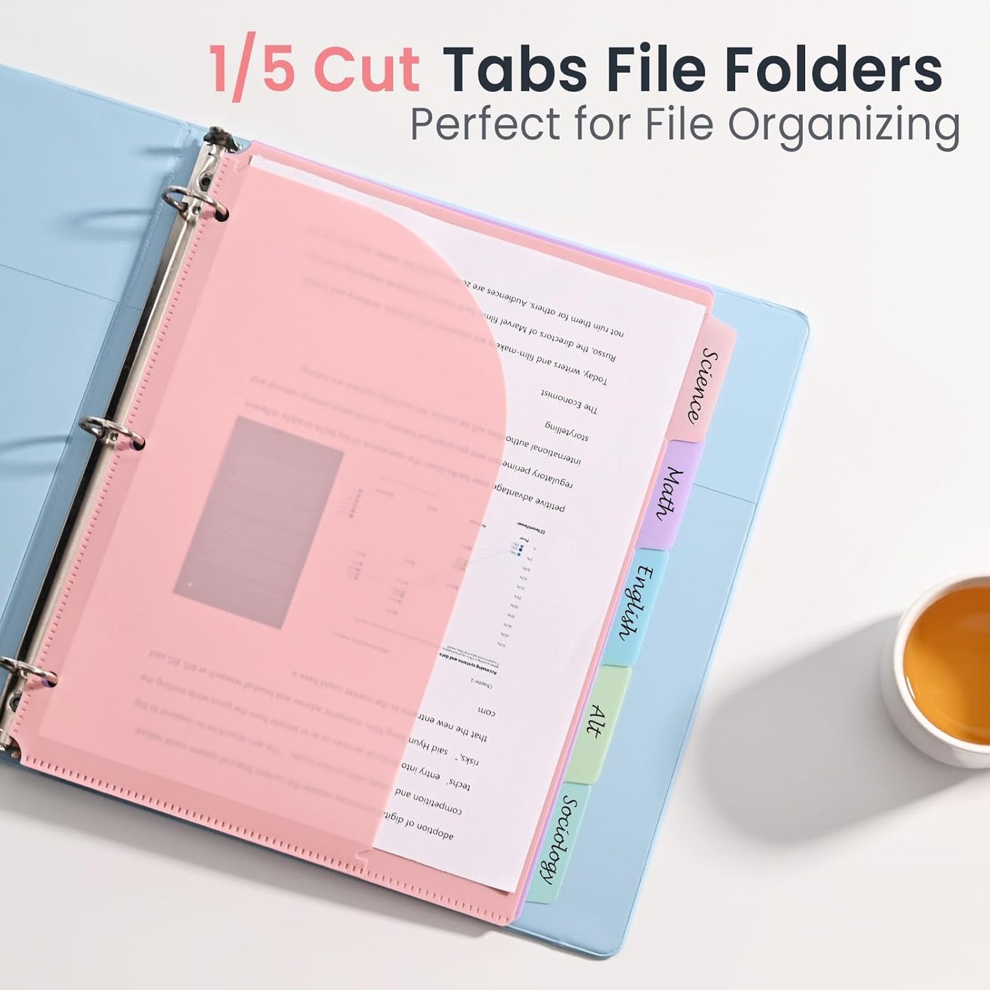 5-Tab Dividers for 3 Ring Binder, 30 Counts Durable Binder Dividers Index with Pocket for 8.5 x 11'', Binder Dividers with 1/5 Cut Tabs for School Office Organization(XY026) (6)