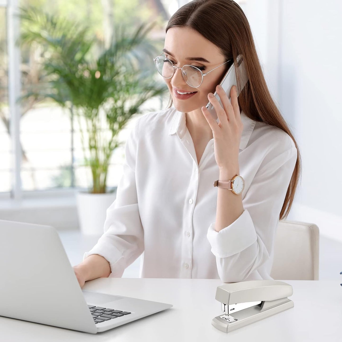 Marspark 10 Pcs Stapler for Desk Office Staplers Bulk with 6000 Staples 25 Sheet Capacity for School Office (White)