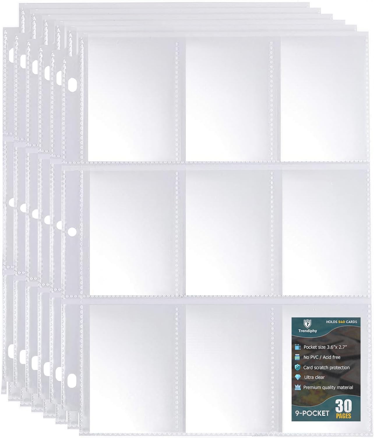 540 Pockets Trading Card Sleeves, Premium 9-Pocket 30 Pages, Double-Sided Baseball Binder Sleeves, Protectors Binder Sheets for Baseball Cards & More - Fits 3 Ring Binder (30 Sheets) (30 Sheets)