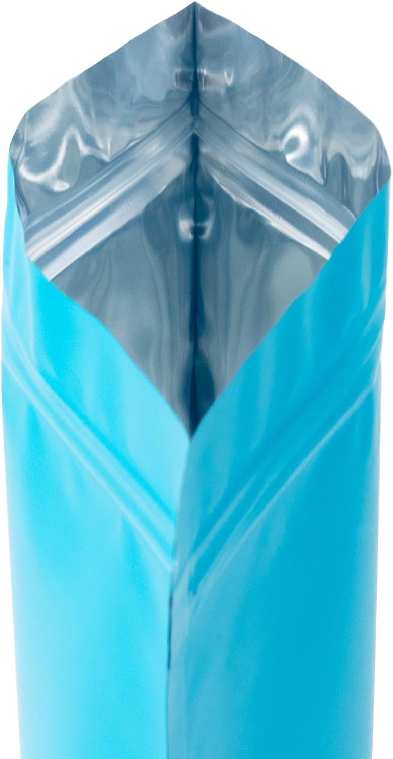 4CP 100 Pcs Blue Zipper Smell Proof Bags with Window, 7.0x10.5 Inch Stand Up Foil Pouches for Food Selfsealing Storage, Reusable Bag for Packaging Small Business, Cookies, Nunt, Candy