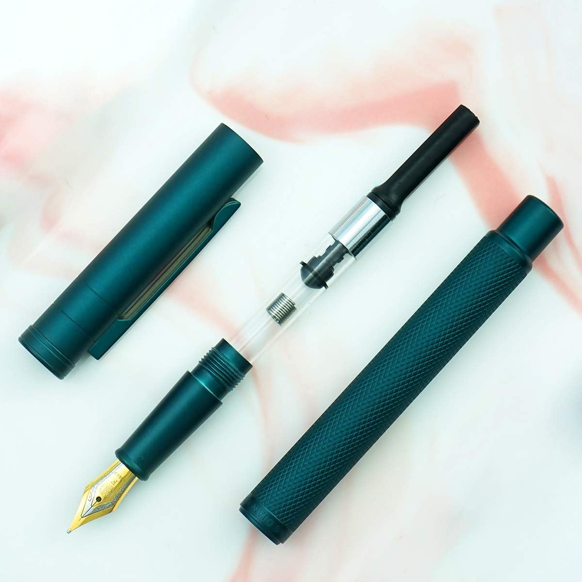 Asvine Dark Green Fude Pen, Bent Nib Fountain Pen Calligraphy (Fine to Broad) with Converter and Metal Pen Case Set