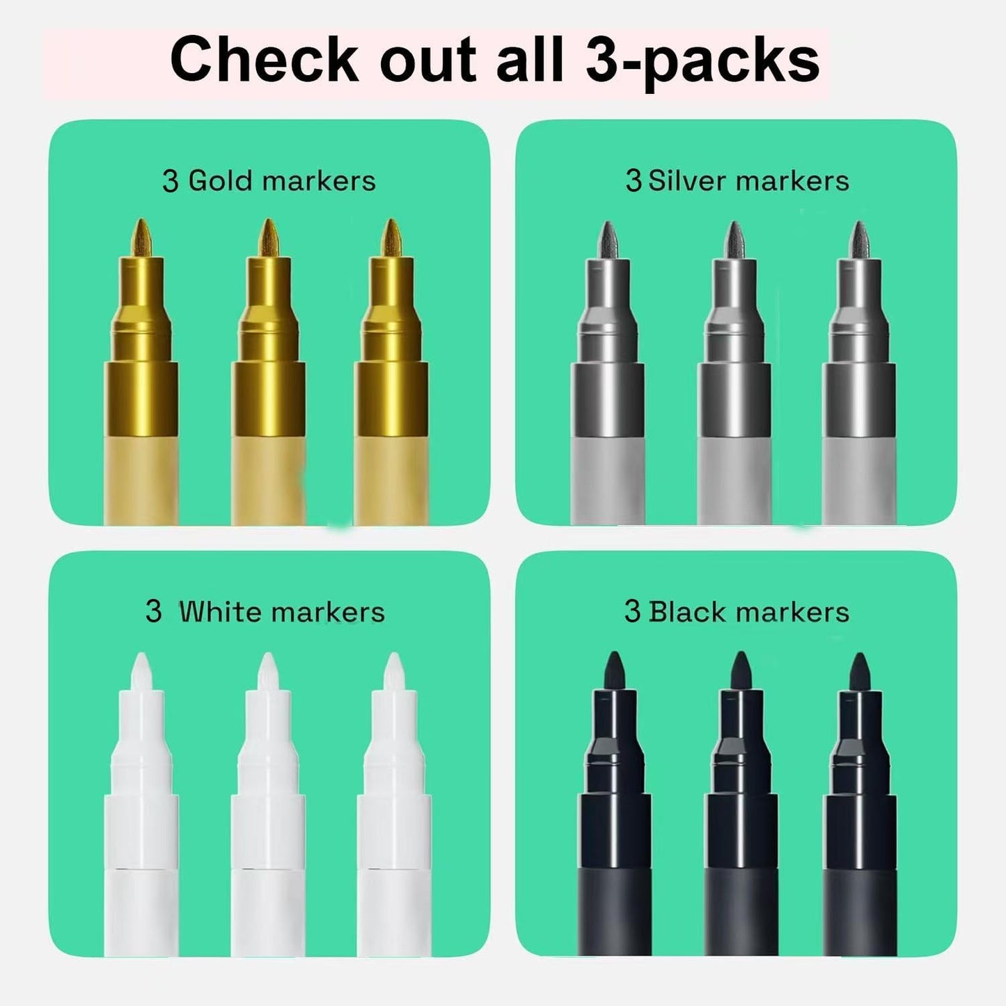 Acrylic Paint Pens, 12 Pack 0.7mm Permanent Painting Markers DIY Craft for Rock Ceramic Glass Wood Plastic Canvas Fabric Mug, Quick Dry, High Volume Ink (Extra Fine-12PCS(3B3W3G3S))