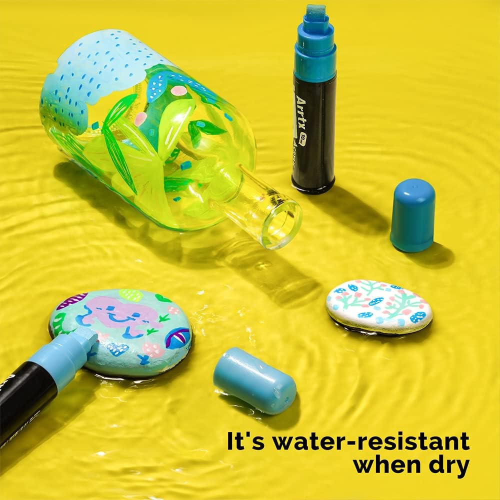 Arrtx Acrylic Jumbo Markers 10mm Broad Tips Acrylic Paint Pens for Stone, Glass, Easter Egg, Wood and Fabric Painting-No Toxic,No Odor