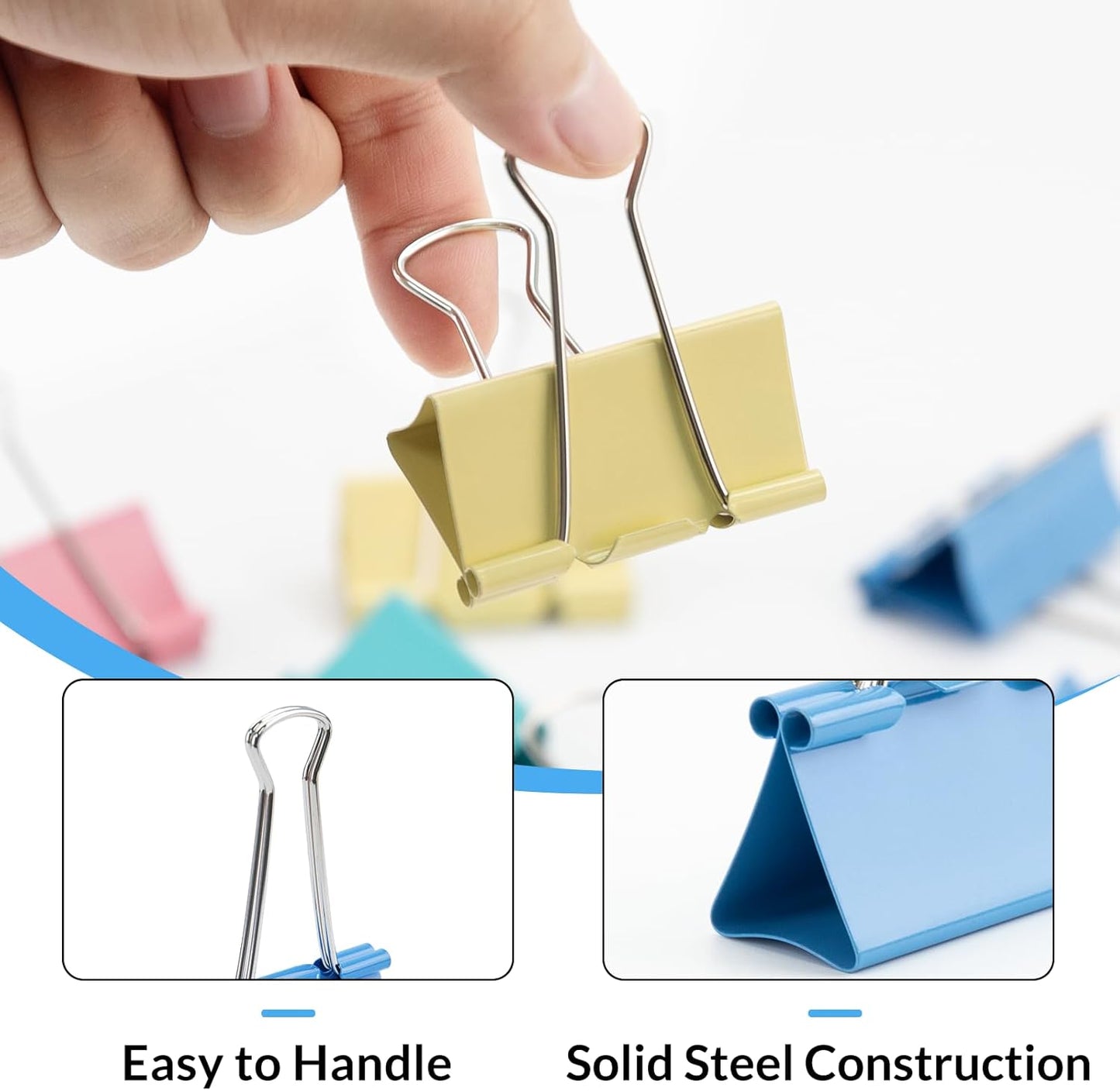 2 Inch 32 Pack Extra Large Binder Clips, Assorted Colors, Colored Jumbo Paper Clips, Big Paper Clamps, Binder Clips Large Size for Home, School and Office Supplies