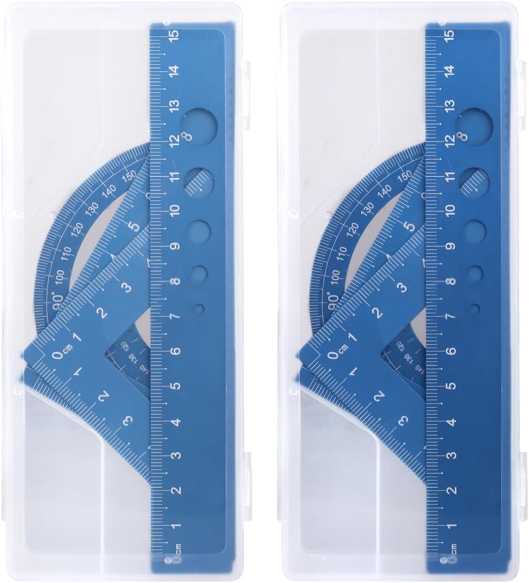 Honagu Triangular Ruler Set, 8 Pieces/2 Sets Aluminum Alloy Ruler, Metal Drafting Ruler, Geometric Protractor for Students, Draftsmen, Engineers, School Office Supplies (Blue+Blue)