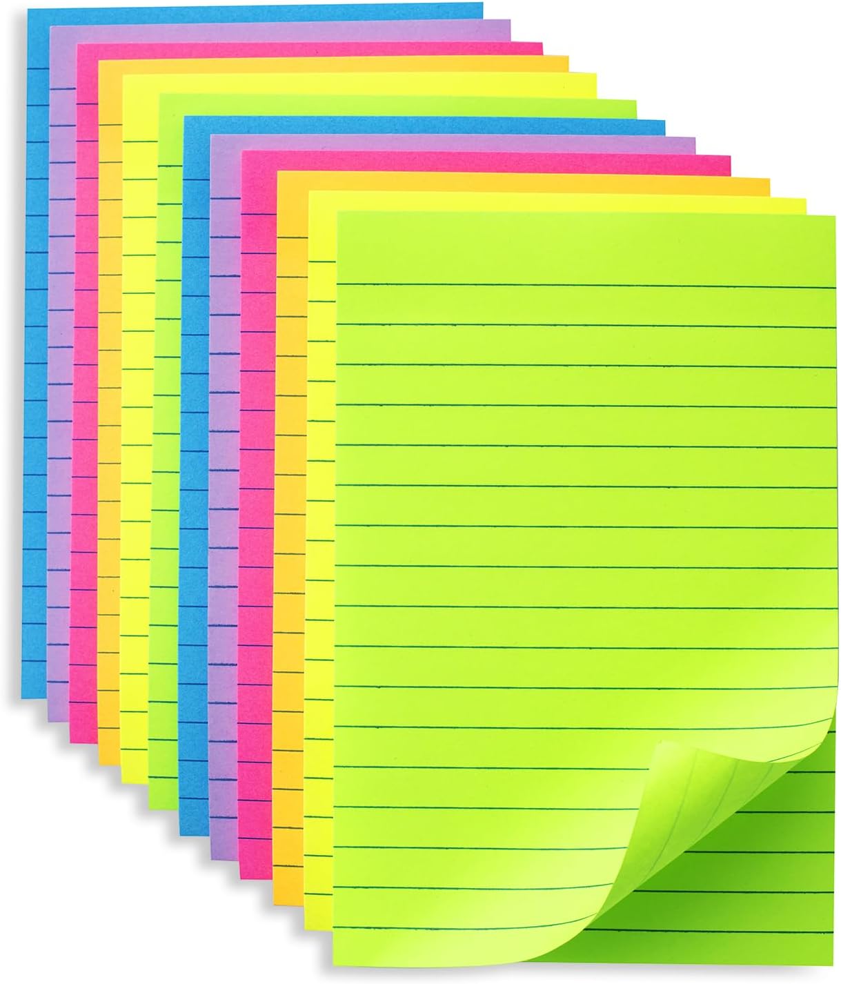 (36 Pack) Lined Sticky Notes 4x6 in Ruled Stickies Super Sticking Power Memo Pads Bright Colors