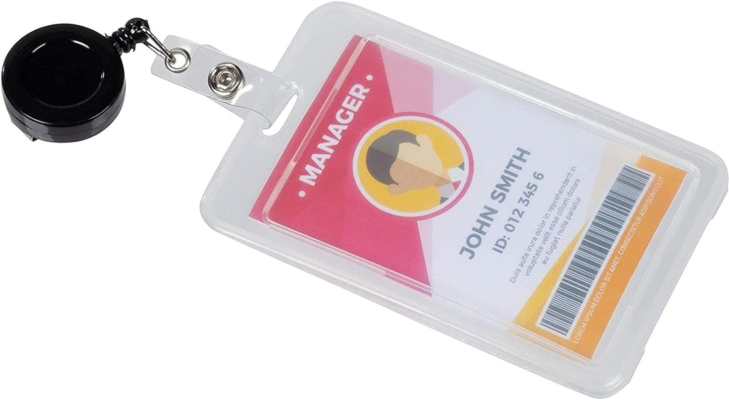 Juvale Badge Reels - 100 Pack, Black, 26.5 in Nylon Cord - Retractable Badge Reel & ID Card Holder Clips & Name Tag Holder for Nurses & Teachers