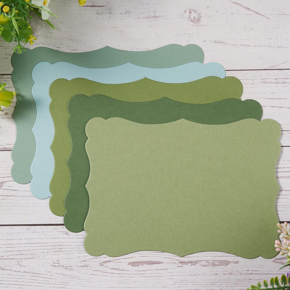 50 Pack Blank Kraft Cards Cardstock Thick Paper Brown Greeting Cards for DIY Gift Card Menus, Baby Shower and Wedding Invitations (Green, 5 Colors, 4x6IN)