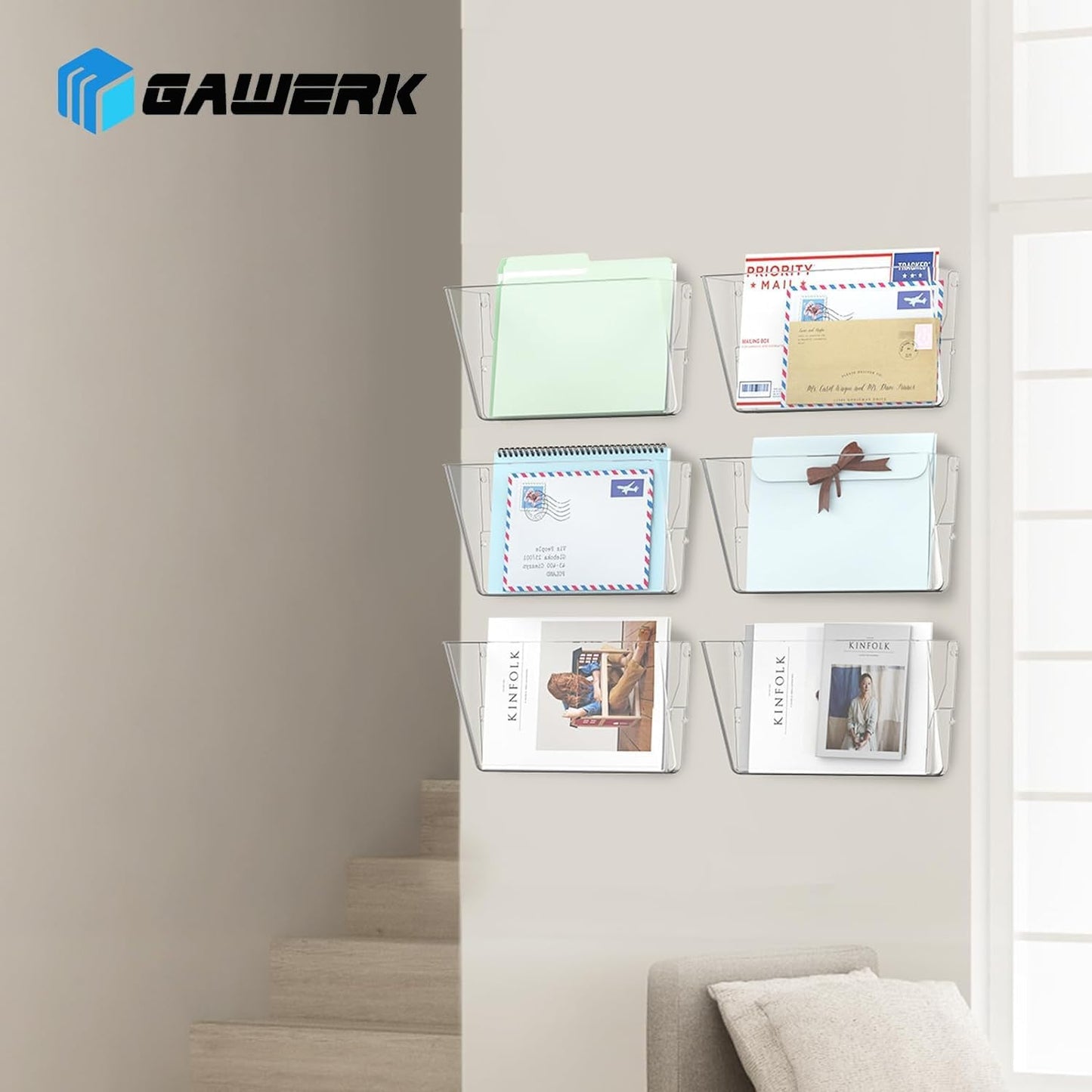 6 Pack Clear Acrylic Single Pocket, Plastic Hanging Wall Mount File Holder for Office Home, Clear