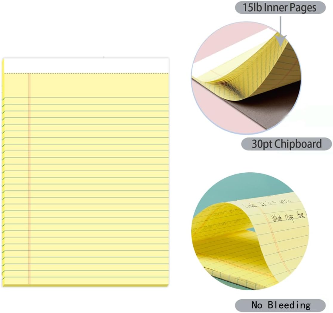 KAISA Legal Pads 8.5x11 inch Writing Pads Wide Ruled Notepads 8.5“x11.75 Canary Note Pads, Yellow 50 Sheets 72 Pads,WT-MCY50W