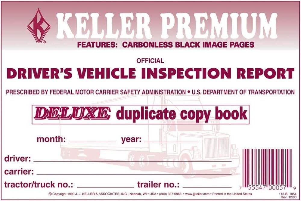 J. J. Keller & Associates, Inc. Detailed Driver's Vehicle Inspection Report - Book Format with 31 Sets, 2-Ply Carbonless, 5.5" x 8.5", Meets FMCSR Requirements