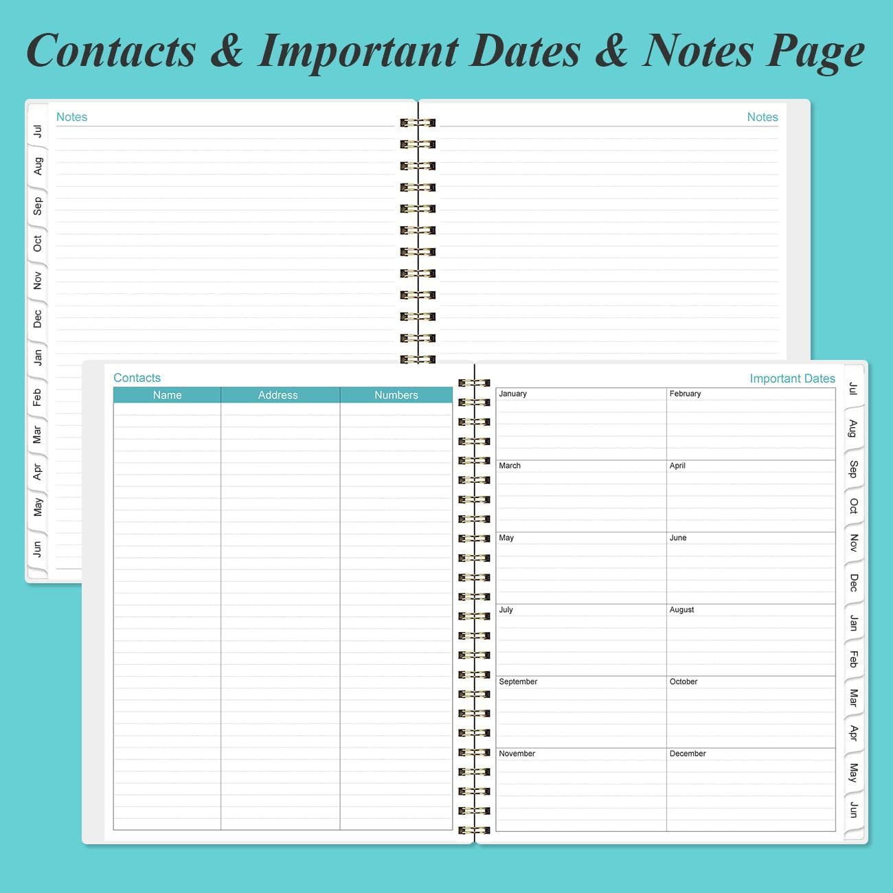 2025 Planner - A4 Weekly & Monthly Planner Spiral Bound, January 2025 - December 2025, Planner 2025 with Flexible Cover, Tabs, Inner Pocket, 8.5" x 11", Teal Flowers