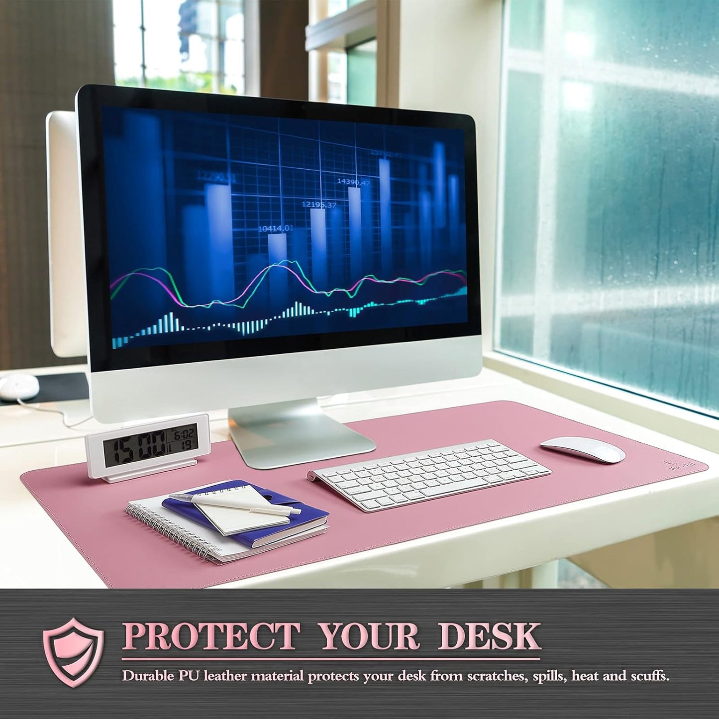 K KNODEL Desk Mat, Blotter, Dual-Sided Office Desk Pad, Waterproof Desk Mat for Desktop, Desk Blotters, PVC Leather Pad Protector (Purple, 31.5" x 15.7")