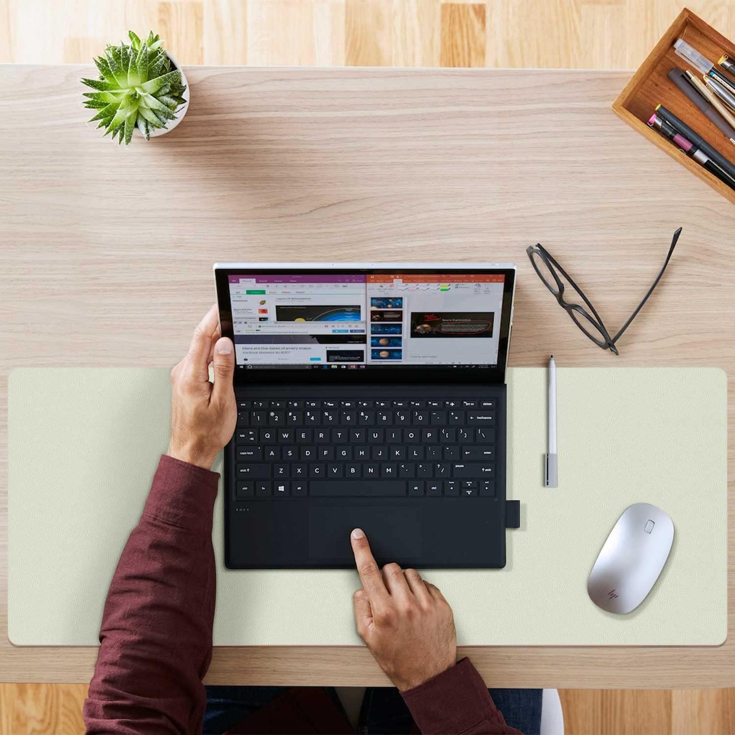 Aothia Double-Sided PU Leather Desk Pad - Non-Slip Large Mouse Pad & Desk Mat for Office, Home - Waterproof, Easy to Clean, Durable Dual-Sided Surface (36" x 17", Matcha Green)