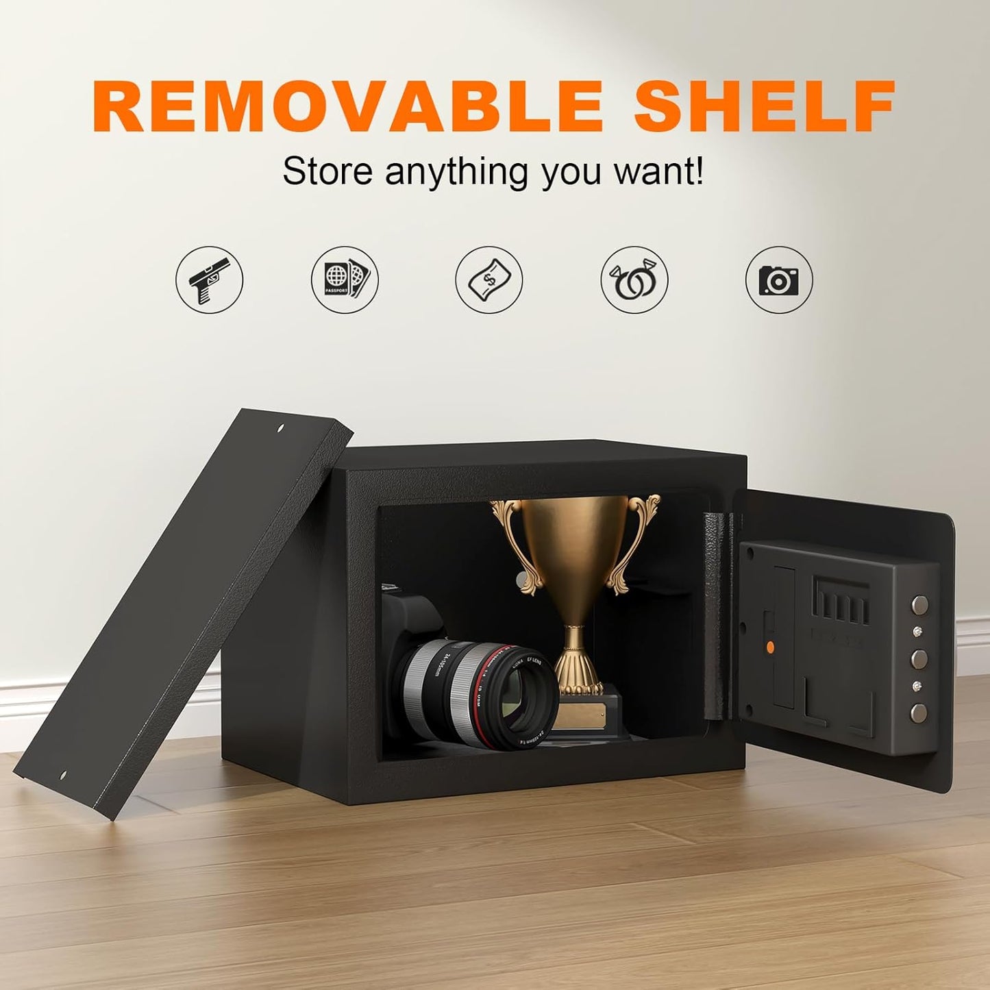 0.8 Cubic Fireproof Waterproof Safe, Security Digital Box with Removable Shelf, Cash Box for Home, Fireproof Safe for Documents, Jewelry, Gun, Valuables, Safety Box, Black