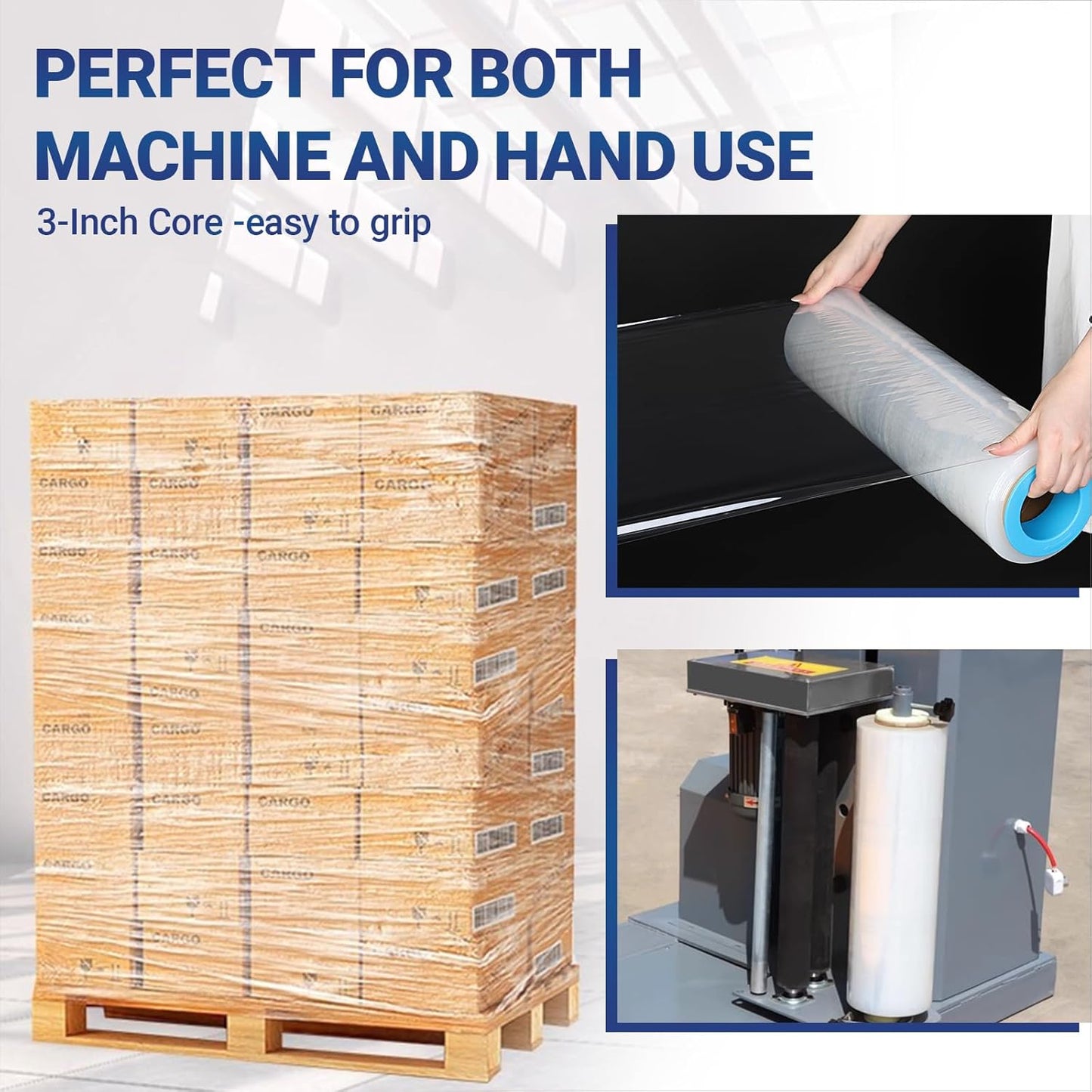 4-Pack 18" Stretch Wrap Rolls - 80 Gauge Industrial Strength Clear Film, 1200ft Length with Plastic Handle Option - Heavy Duty Self-Adhering for Moving, Shipping, Pallet Packing