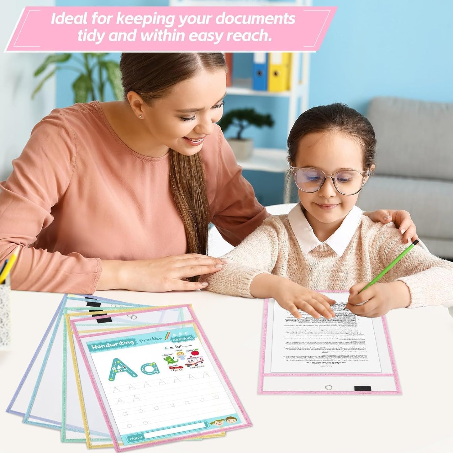 12 Pack Dry Erase Pockets 6 Assorted Colors 8.5 x 11 Inch Clear Plastic Sheet Protectors Dry Erase Pocket Sleeves Teacher School Office Supplies (Pastel)