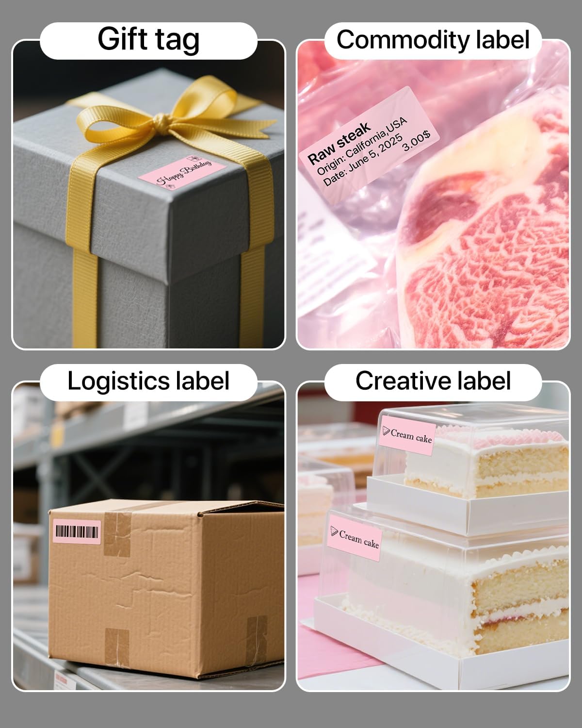 2×1 Inch Thermal Labels Sticker Self-Adhesive Label Paper Pink Direct Thermal Printer Stickers with Perforation Line 1000 Sheets/Roll