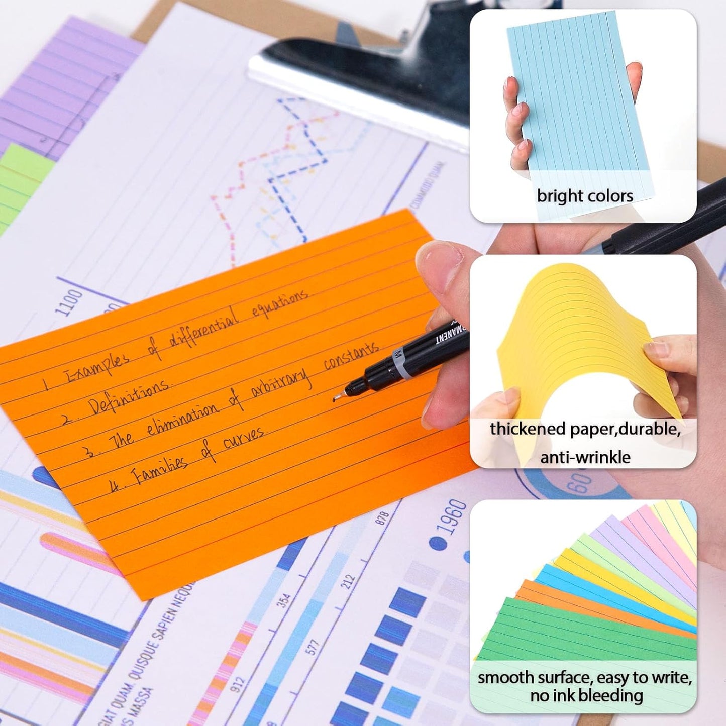 Koogel 4x6 Index Cards, 180 Count, Colored Large Index Card Lined Ruled both Side for Back to School, Heavy Notecard Flashcard for Studying School College Office Supplies, 9 Assorted Colors