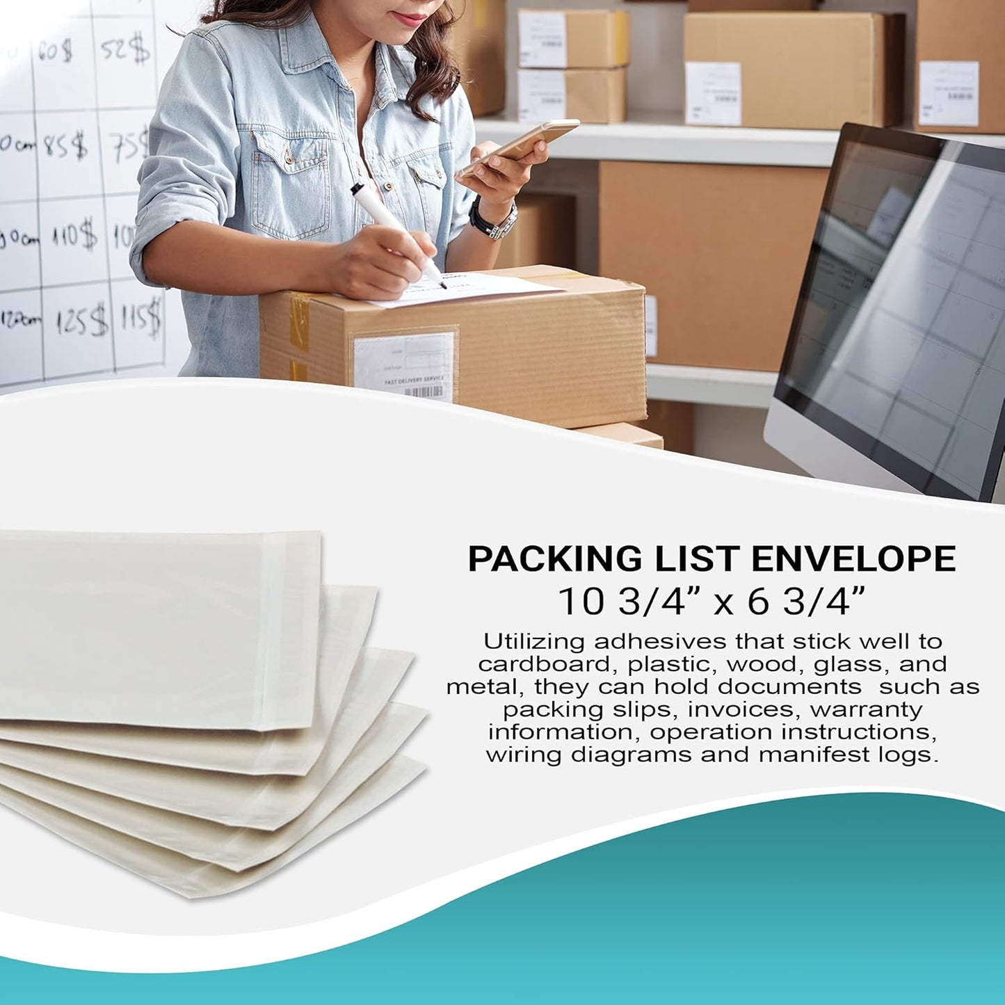 APQ Clear Top Loading Packing List Envelopes, 10.75 x 6.75 Inches. 500 Pack Packing Slip Envelope Pouches. Self-Seal Plastic Shipping Label Pouches Durable Packing List Mailing Envelopes for Documents