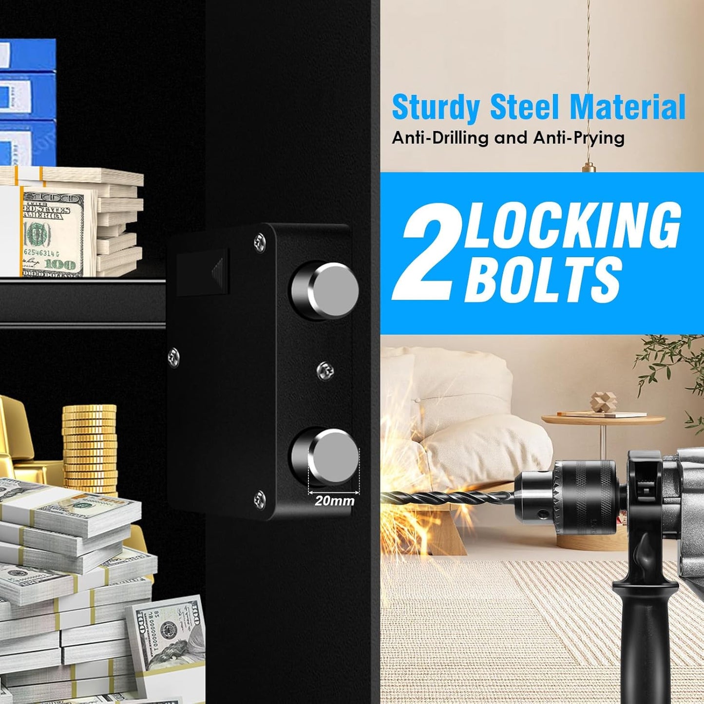 3.2 Cuft Large Fire Proof Safe for Home Documents, Digital Security Safety Box with Electronic Keypad and Keys, Anti-Theft Fire Safes for Home, Fireproof Box for Money Firearm Medicine Valuables