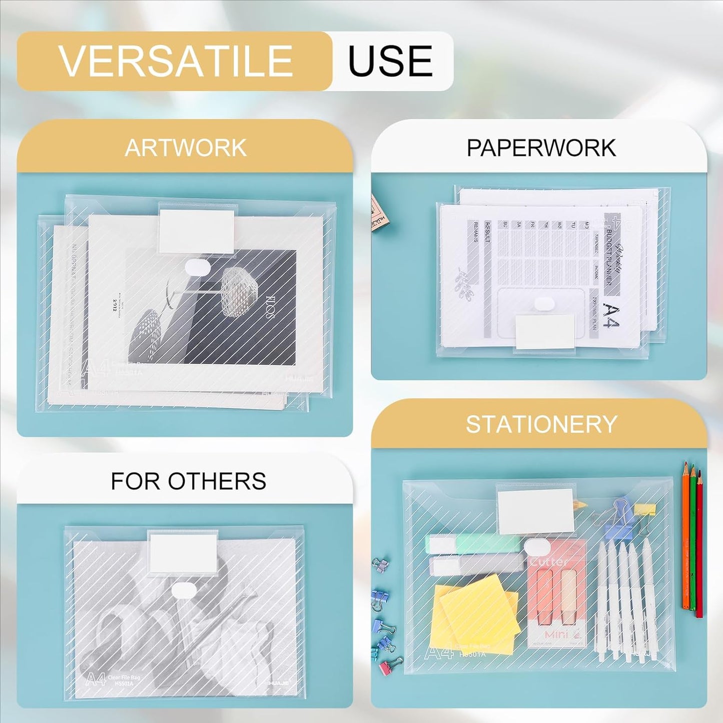 24 Pack, Clear Plastic Envelopes File Folders, HeavyDuty Document Holder with Label Pockets for Letter and A4 Size, Document Folder for School Home Work Office Organizer (24)