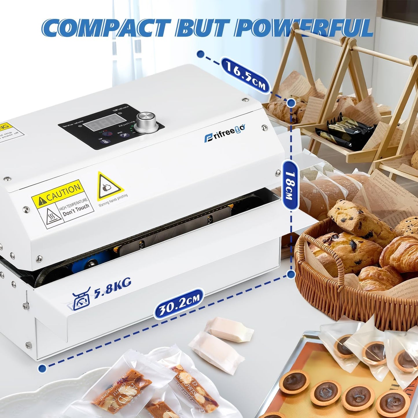 Automatic Band Sealer Continuous Heat Bag Sealing Machine, Heavy Duty Horizontal Bag Sealing Machine with Temp&Speed Adjustment, for Kinds of Heat Sealable Bags, Desktop White