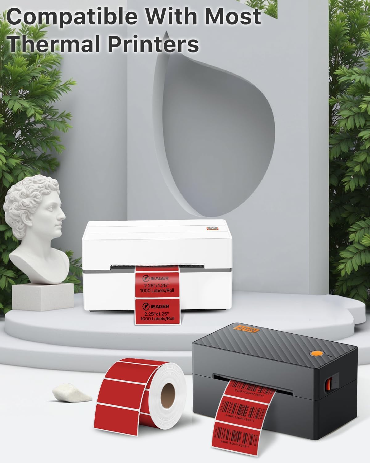 iEager 2.25x1.25 Inch Thermal Labels, Red Durable Thermal Printer Stickers, Self-Adhesive Rectangle Shipping Label Printer Sticker for Barcode, Name, Address, 1000 Labels/Roll