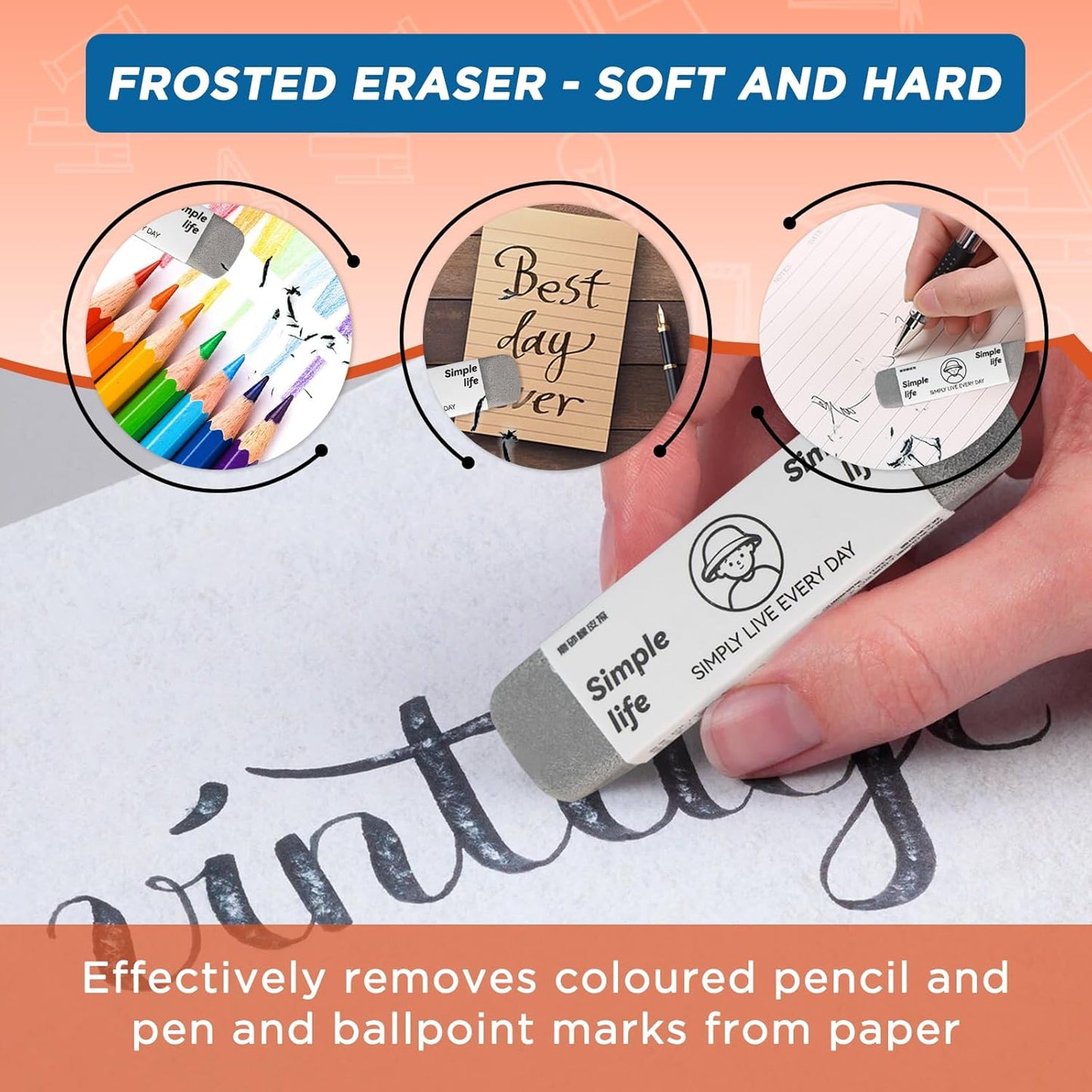 4 - Pack Sand Erasers - Frosted Erasers for Pens, Fountain Pens, and Ink - Special School and Office Supplies for Correction - Colored Pencil and Ink Eraser