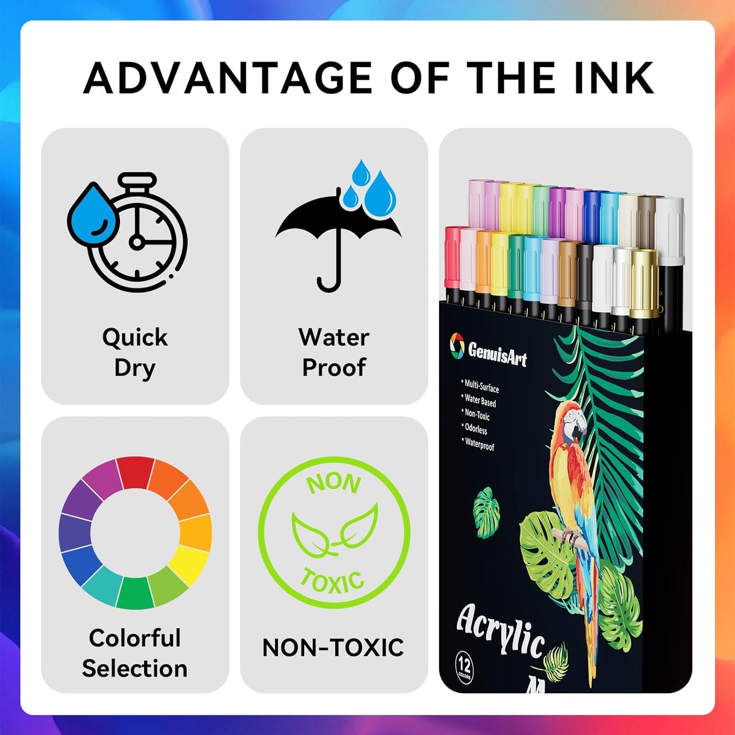 24 Colors Acrylic Paint Pens, Acrylic Paint Markers Dual Tip, with Dot Tip and Fine Tip, Acrylic Markers for Rock Painting, Wood, Canvas, Fabric, Paper, DIY Crafts Making Art Supplies (24)