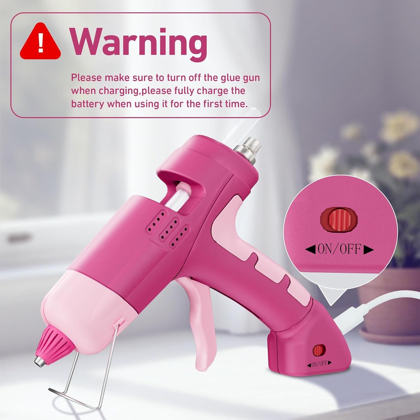 Hot Glue Gun with 30 Glue Sticks,20W Rechargeable Pink Hot Glue Gun and Sticks Set,Mini Glue Gun for School Craft DIY Arts,Quick Home Repairs & Decoration