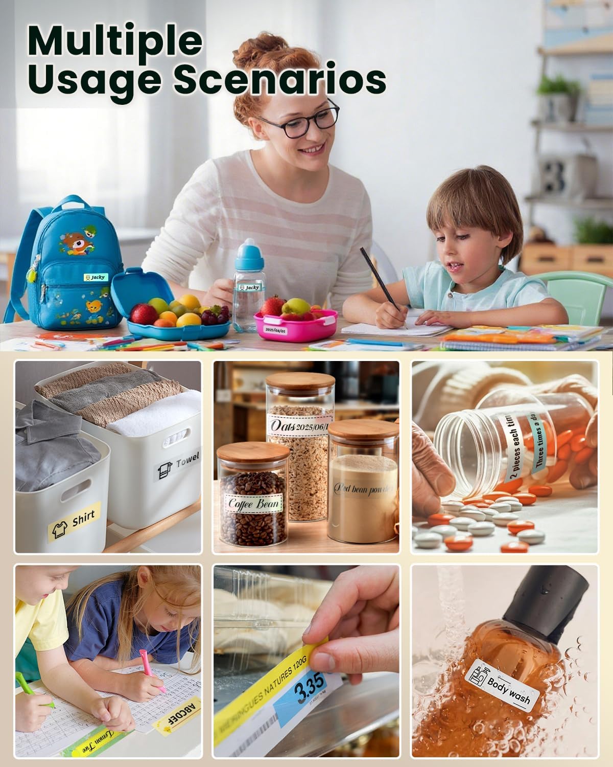 Label Maker Machine with Tape, Portable Bluetooth Label Makers, Inkless Mini Printer Impresora de Etiquetas Multiple Templates for Home School Office Kitchen, Green