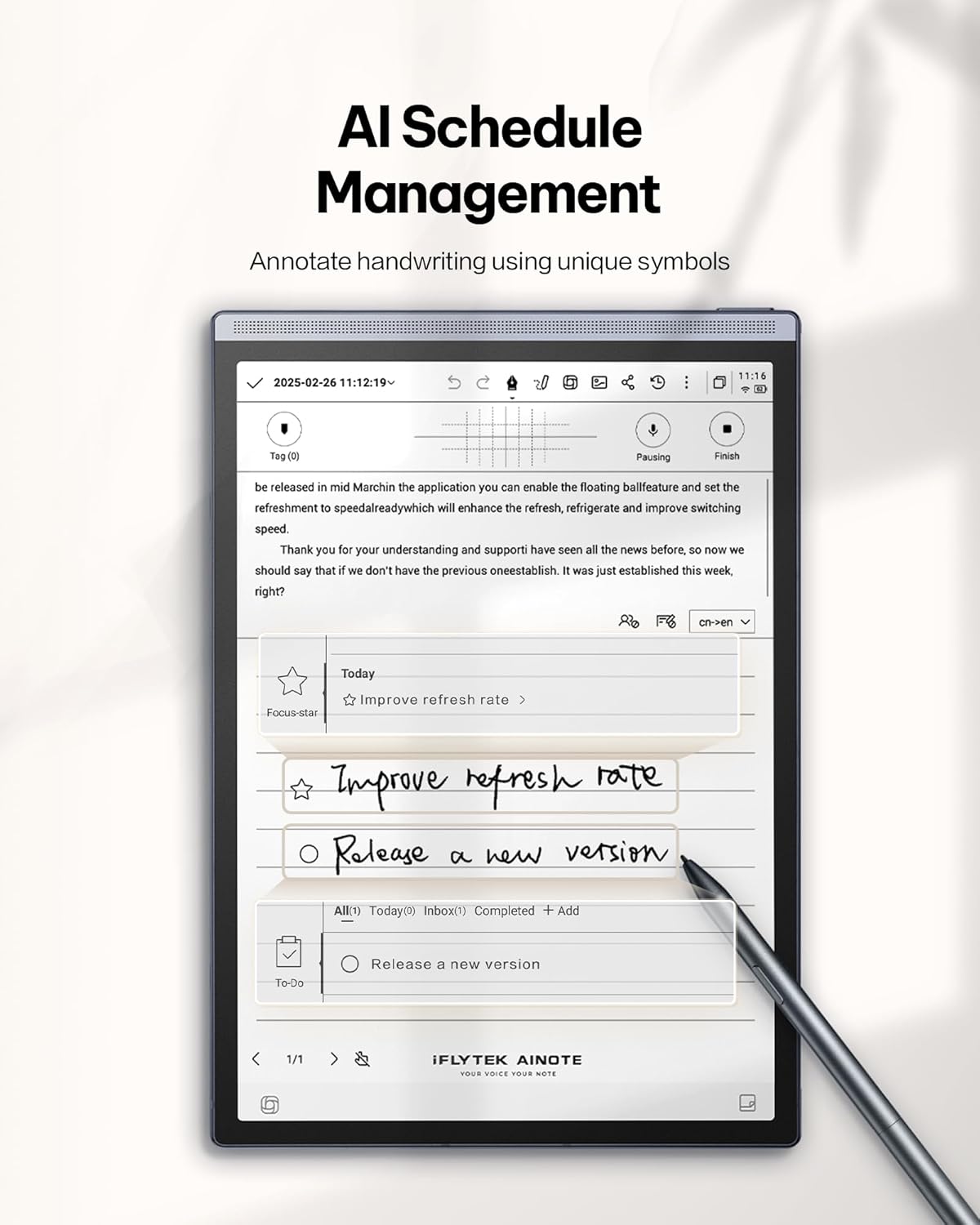 AINOTE Air 2 Bundle - Black Folio Case, 8.2-inch AI Note-Taking Tablet Writing Paper Tablets, Digital Notebook with Pen, Voice-to-Text Transcription, Multi-Languages Chatgpt Support