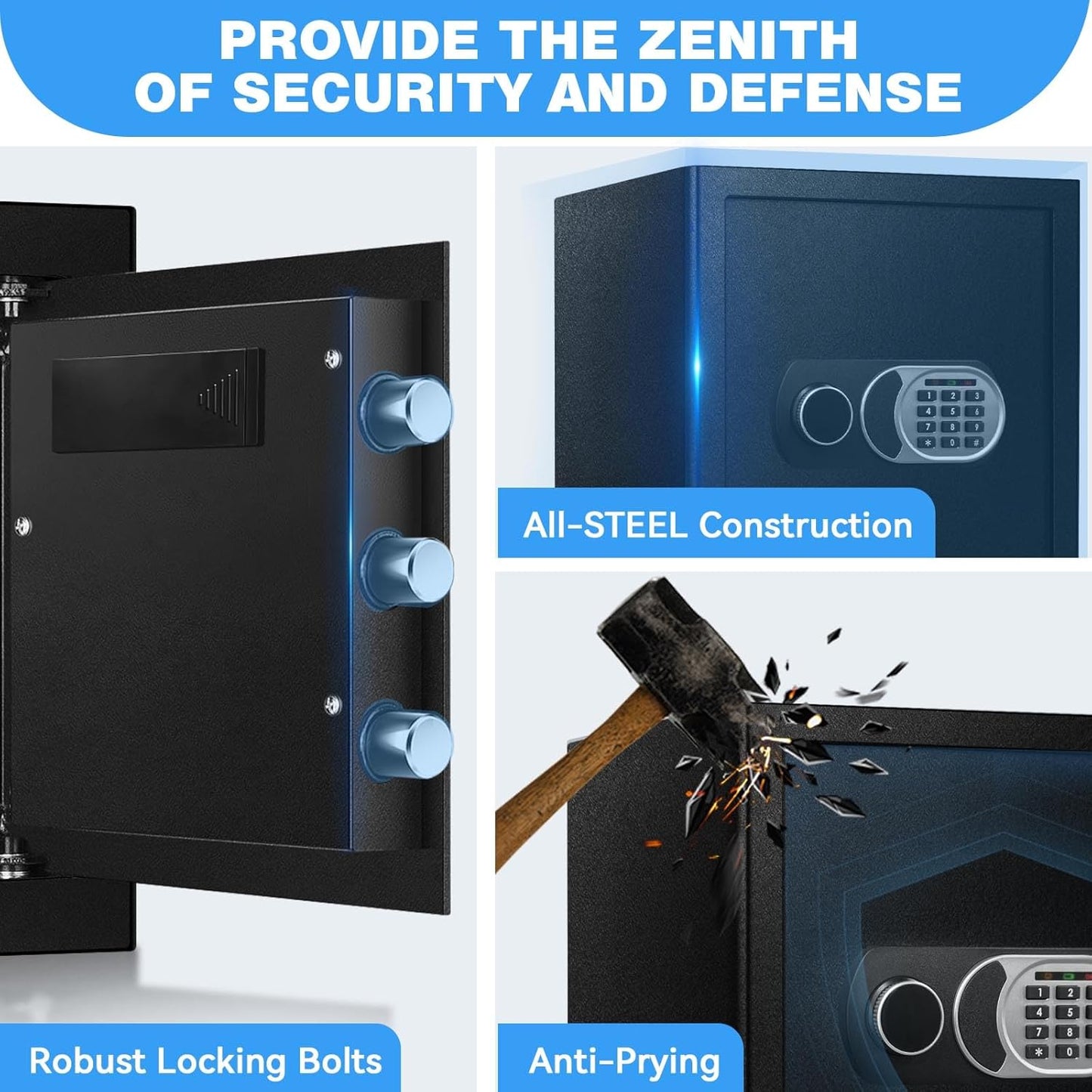 1.8 Cuft Small Safe Box with Fireproof Waterproof Bag, Safes for Home Documents, Anti-Theft Safety Box With Digital Keypad, Smart Alert System, Spare Keys, Personal Safe for Cash Money