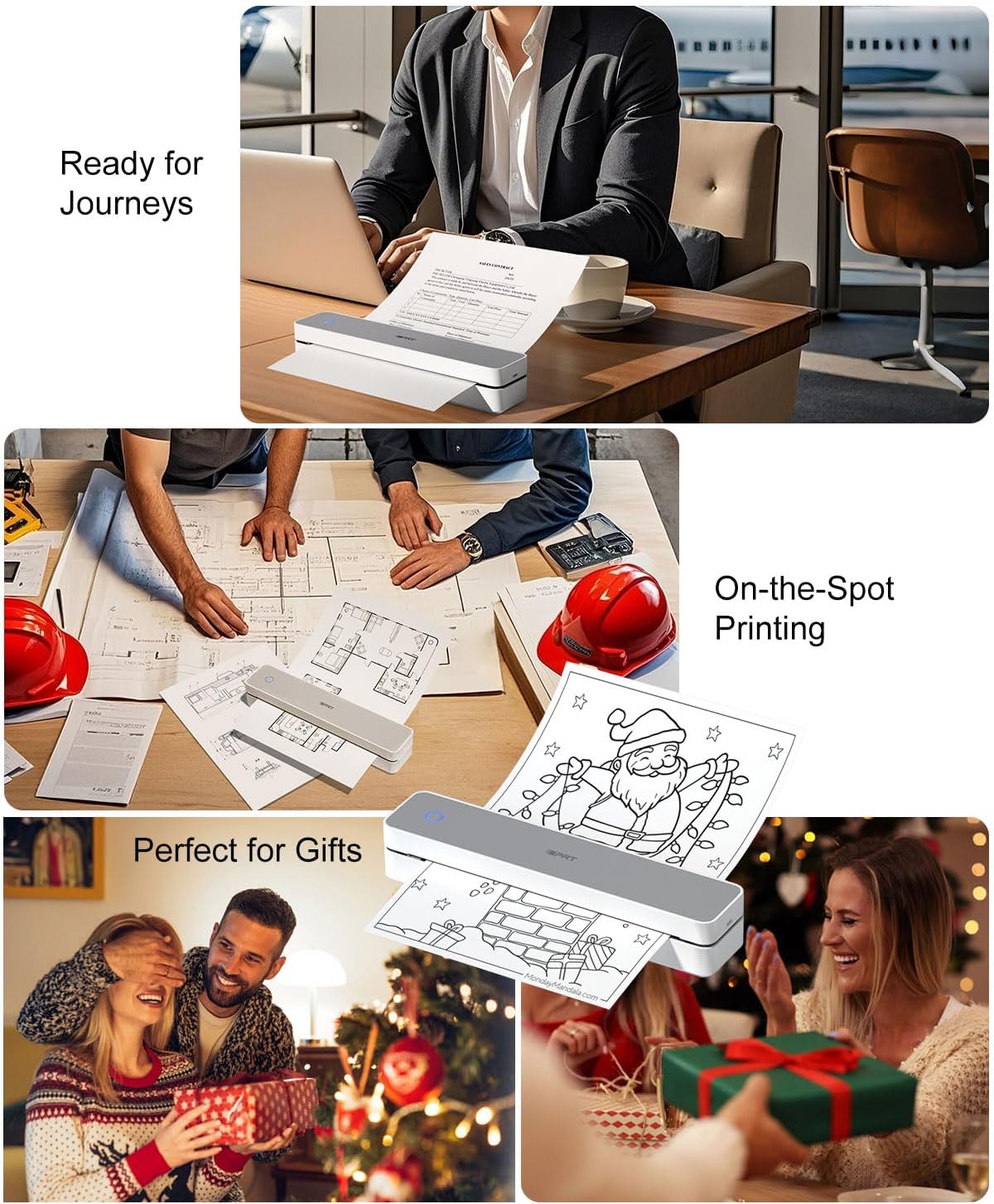 iDPRT Inkless Portable Printer for Travel, 300DPI Wireless Thermal Printer Support 8.5" x 11" US Letter, A4, Small Bluetooth Printers Compatible with iOS, Android Laptop for Home Office Car, Grey