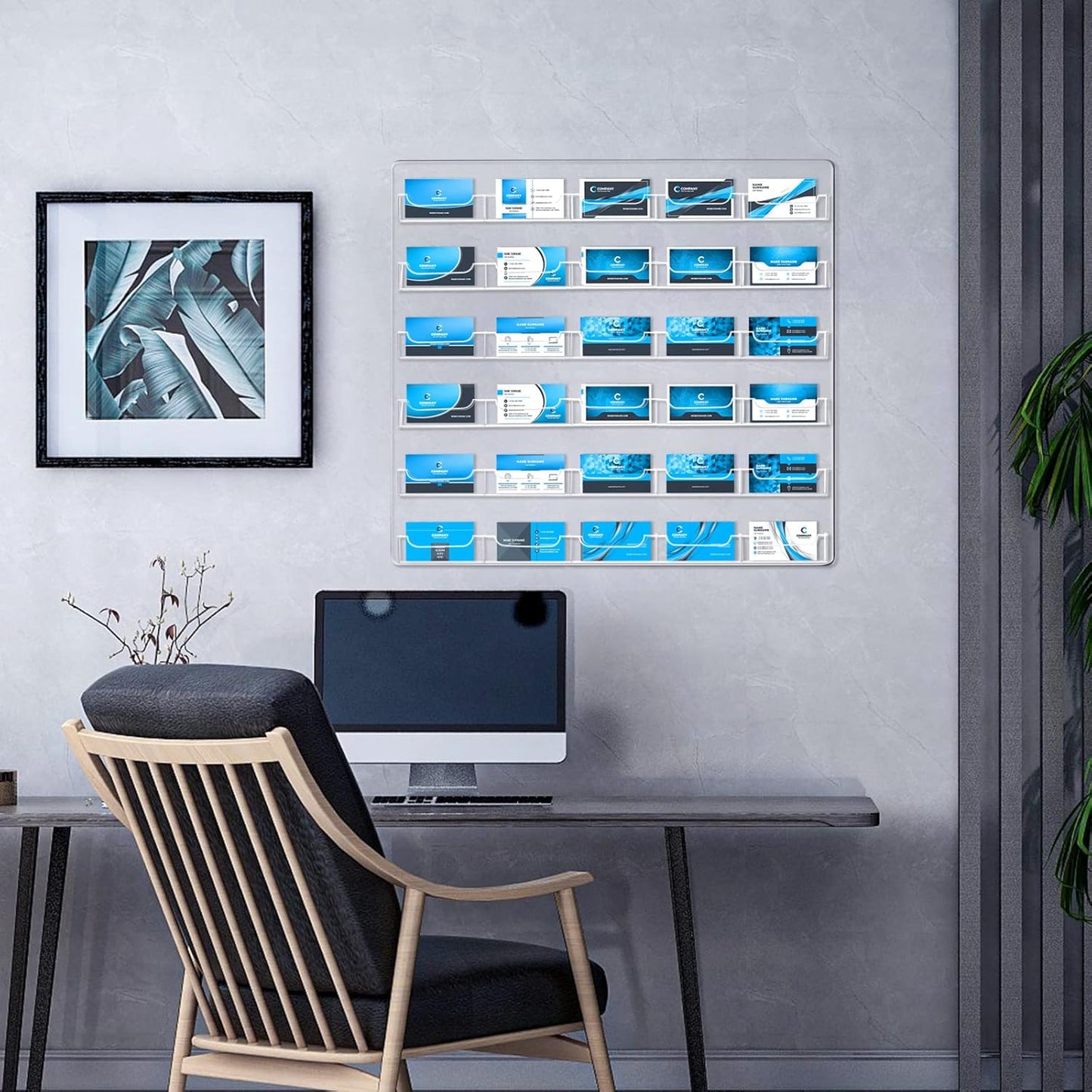 Hillban Acrylic Business Card Holder Wall Mount Clear Sticker Display Rack Multiple Card Holders Clear Acrylic Organizing Sticker Display Stand Pre Drilled(30 Pockets)