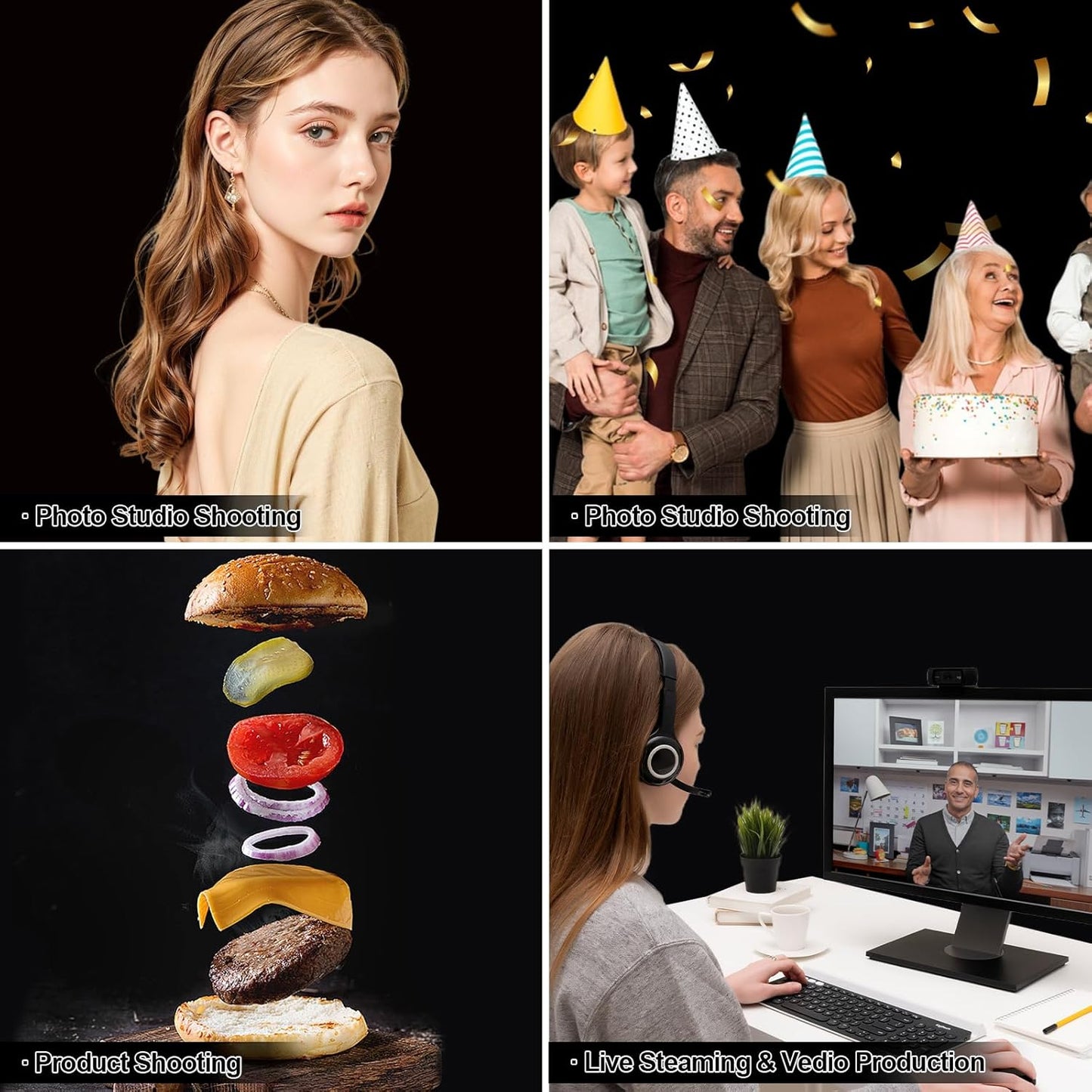 10x12Ft Black Large Photography Backdrop, Black Screen Photo Background for Photoshoot, Zoom Meeting, Game Live Steaming Live, Party, Vedio