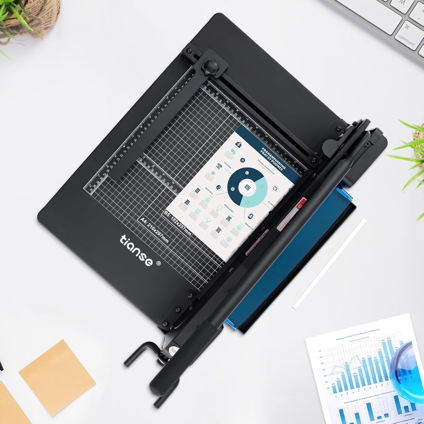 TIANSE Heavy Duty Guillotine Paper Cutter A4 12" Guillotine Paper Cutter 500 Sheet Capacity Solid Steel Construction with Double Safety Protection Perfect for Trimming Paper Cardstock Matboard Black