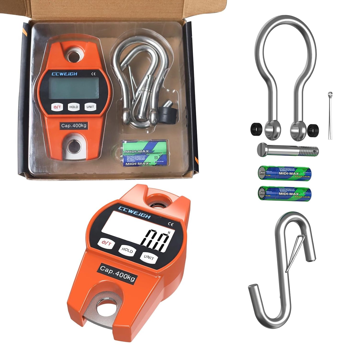 Hanging Scale Handheld 880lb/400kg Crane Scale Luggage Scale,with ABS Plastic case & Big LCD Display, Portable Digital Mini Crane Scale Fishing Scale,for Gym,Hunting,Travelling,Farming(Orange)